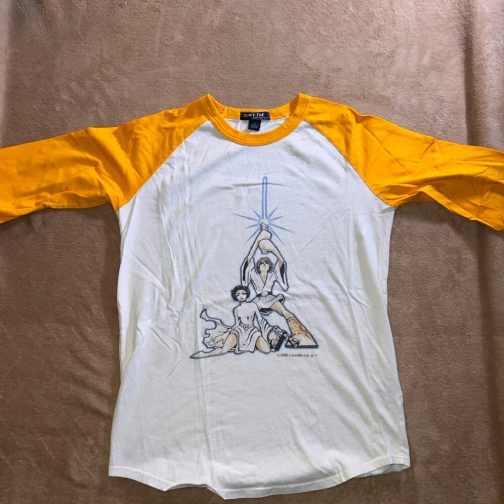 Sport Tek Unisex Small Cream Mustard Star Wars 3/4 Sleeve‎ reagan Sports Tee